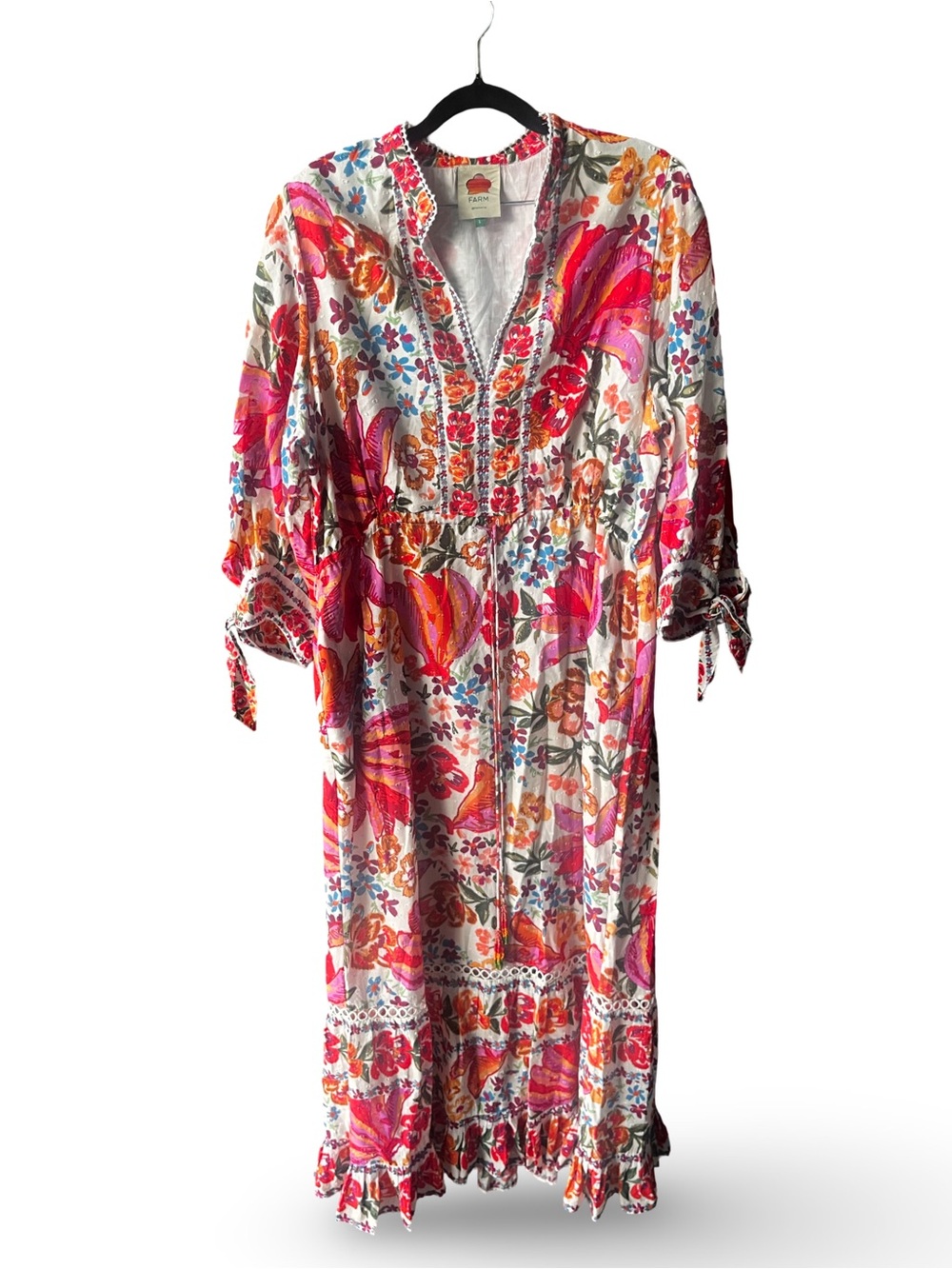 FARM Rio White Maxi Dress with Pink, Orange & Red Floral Motif - Picture 4 of 9